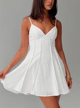 Libertie Pleat Mini Dress White